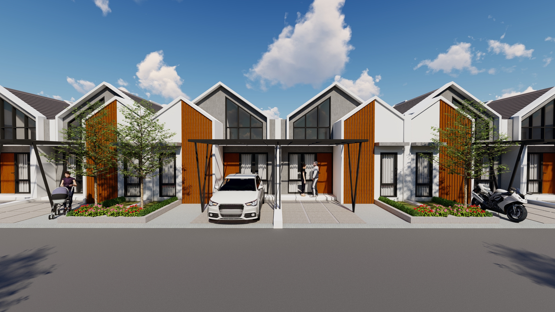 Detail rumah dengan kanopi hitam