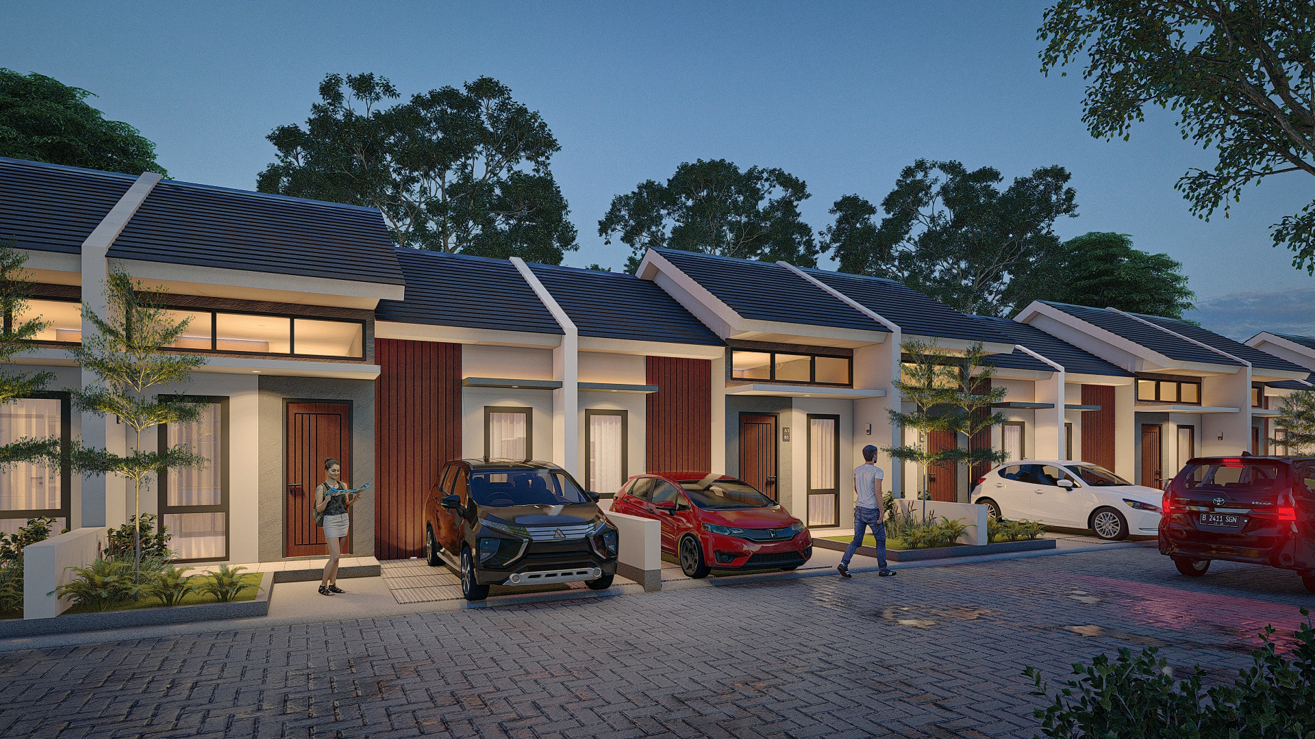 Perspektif rumah pada sore hari